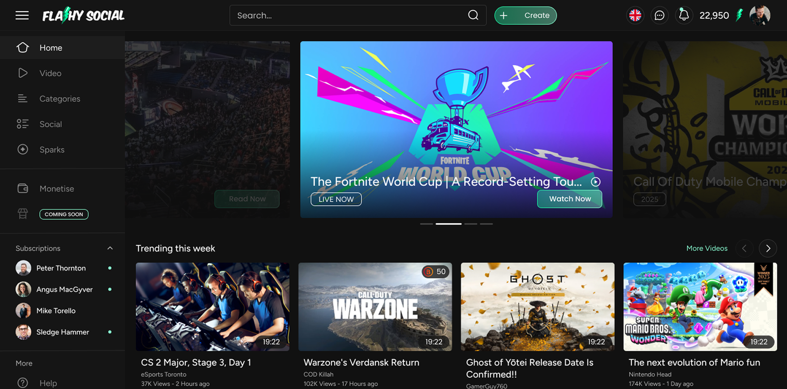 Flashy Social content and streaming application